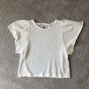 Madewell flutter-sleeve lace/crochet top.